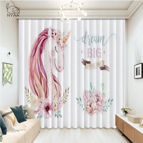 Unicorns On Colorful Stripes Curtains Kitchen Windows Treatment Drapes Curtains For Living Room Bedroom Micro Shading