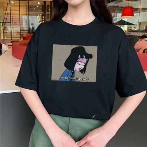 Im too tired of people printed short-sleeved T-shirt female Harajuku Japanese anime cartoon shirt loose casual womens T-shirt