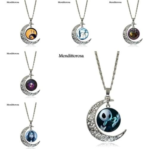 Nightmare Before Christmas jack skellington Glass Pendant Necklace For Women Handmade Half Moon Pendant Necklace Unisex
