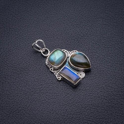 Natural Blue Fire Labradorite Handmade 925 Sterling Silver Pendant 1.5" D2940