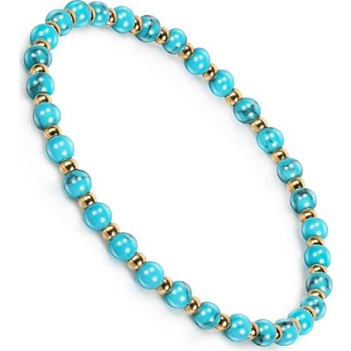 Natural Stone Beads Metal Hand Bracelet Trendy Turquoises Charms Strand Summer Stretch Fashion Jewelry Gift Lover For Women Men