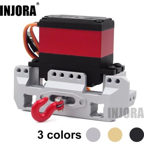 INJORA Metal Front Bumper Mount Servo Stand 25T Steering Gear Servo Winch Wheel for 1/10 RC Crawler Car Traxxas TRX4