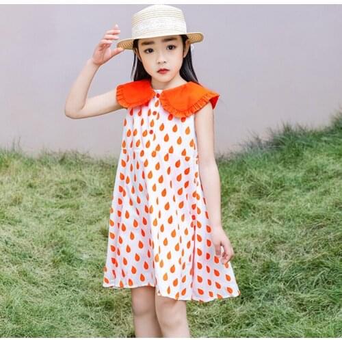2021 New Teenage Girls Cute Polka Dot Dress Mid Length Children Summer Korean Style Sleeveless Clothing Elegant, #9379