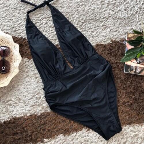 2021 New Fashion Ladies Solid Color Swimsuit Sexy Conservative Cover Meat Thin Open Back One-piece Swimsuit Swimsuit Bikini