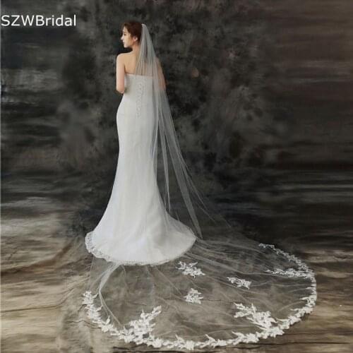 New Arrival White Ivory Cathedral Wedding Veils Long Lace Applique Bridal Veil with Comb Wedding Accessories 2021 Voile mariee