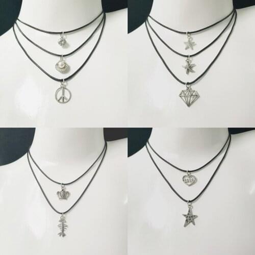 New Fashion Statement Necklaces Vintage Silver Plated Pendant Necklace Gothic Black Leather Choker Necklace For Women Gift