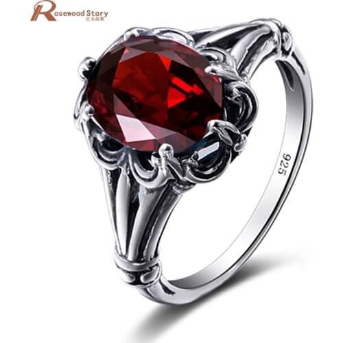 New Vintage Wedding Rings For Woman Fashion Brand Jewelry Garnet Rhinestone Soild 925 Sterling Silver Crystal Rings Accessories