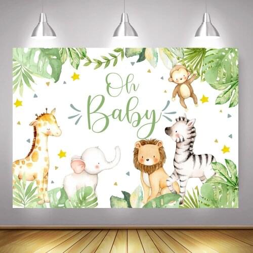 Oh Baby Birthday Party Background Decoration Newborn Animals Baby Shower Backdrop Jungle Safari Watercolor Animal Photography