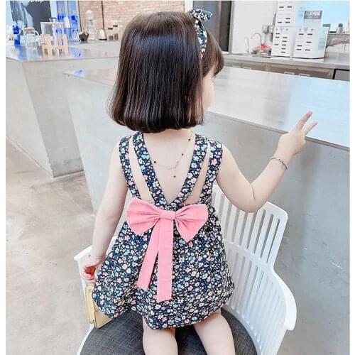 Toddler Baby Girls Summer Dress Kids Backless Big Bow Sleeveless Dresses For Girls Print Cute Princess Dress Girl Clothes 2021