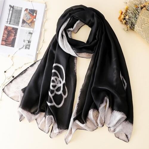 Silk Scarf Women New Sunscreen Females European And American Fashion Flower Pattern Simple Simulation Elegant Decoration Shawl