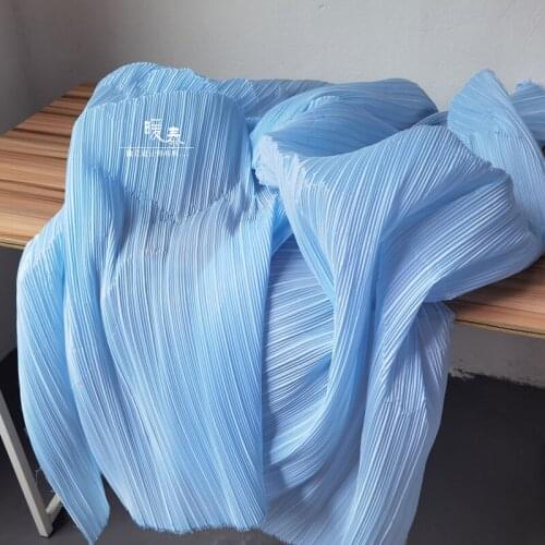 Pleated Fabric Light Blue Miyake Folds Imitation Cotton Linen DIY Patches Art Painting Decor Clothes Skirt Dress Designer Fabric