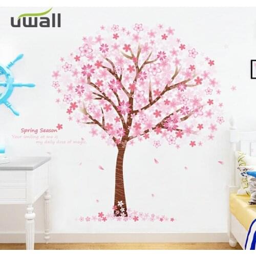 Romantic Pink Cherry Tree Wall Stickers Living Room Decoration Bedroom Decor Background Wall Home Decor Self-Adhesive Stickers