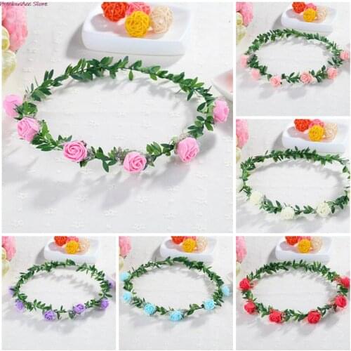 Rose Carnations Peony Flower Halo Bridal Floral Crown Hair Band Wreath Mint Head Wreath Party Wedding Headpiece Bridesmaid