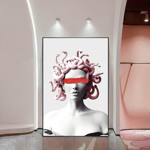Pink Medusa Cover Eyes Canvas Art Posters and Prints Vaporwave Sculpture Of Medusa Canvas Paintings on the Wall Art Pictures