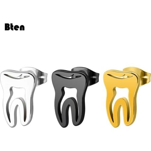 Bten Dentist Tooth Stud Earrings for Women Men Doctor Nurse Minimalist Jewelry Small Earrings Medical Graduation Gift