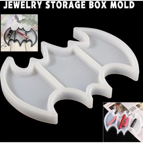 Silicone Halloween Mold Bat Storage Box Mold Jewelry Case Epoxy Resin Casting Mould Home Decoration Container Making Tool