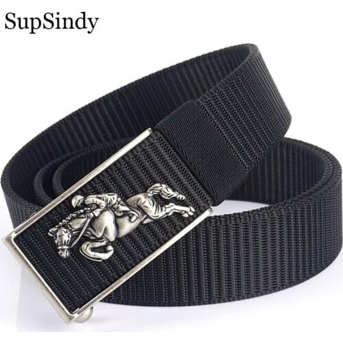 SupSindy Nylon Belts for Men Luxury Metal Automatic Buckle Canvas Tactical Belt Fashion Jeans Waistband Outdoor Male Strap Black