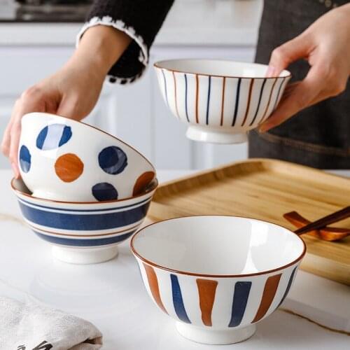 Japanese tableware 4.5 inch rice bowl creative ceramic high foot bowl household soup bowl noodles bowl salad bowl breakfast bowl