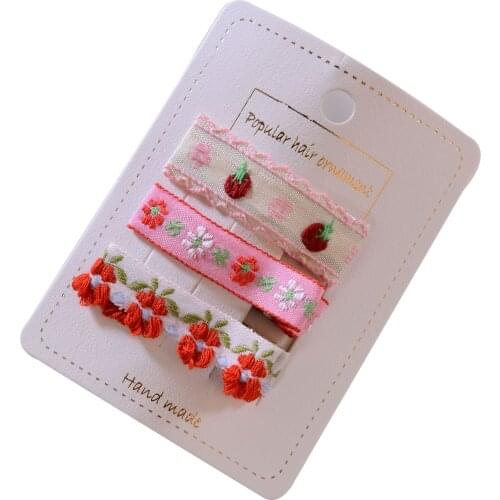 3pcs New Kids Girls Hair Clips Flower Embroidery Clip Childrens Hairpin National Style Cloth Duck-billed Clip Adult Hairpins