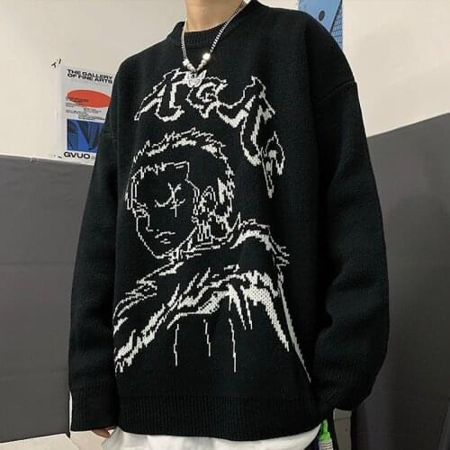 Korean Fashion Ins Harajuku Style Cartoon Anime Jacquard Knitted Sweater Female Spring Japanese Casual Loose Plus Size Pullover