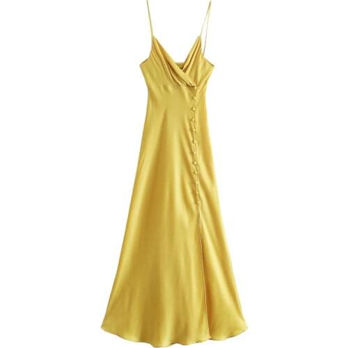 Za Women Fashion side slit camisole Dress Summer Backless thin straps Sexy Dresses Ladies Club Night Dress with buttons 2021