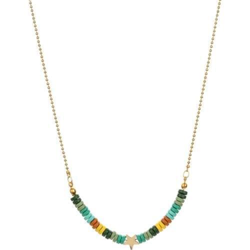 ZMZY Bohemia Handmade Rainbow Beads Necklace Womens Fashion Stainless Steel Jewelry Necklace collar jewellery bijoux femme
