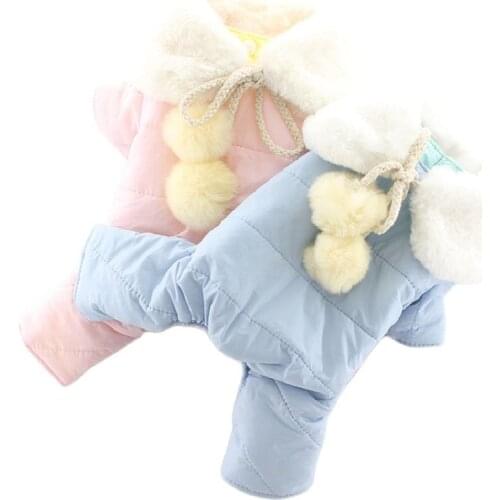 Winter Jumpsuit for Dogs Soft Reversible Warm Neck String Ball Pet Clothes Pink Blue Teddy Costume XS S M L XL