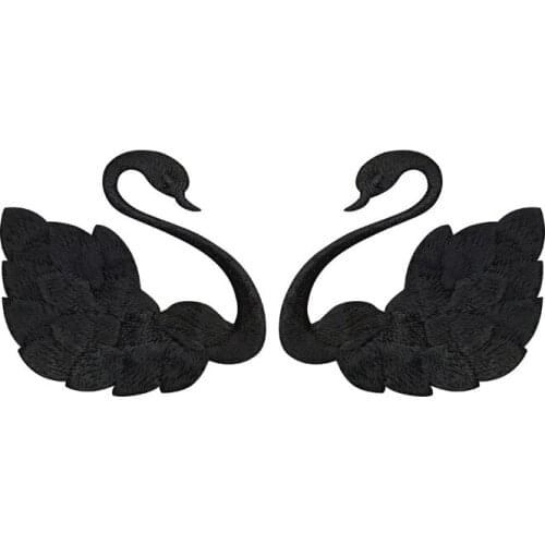 1pair Embroidery black white bird Patches for clothing Iron on small animals applique parches for clothes bags hats