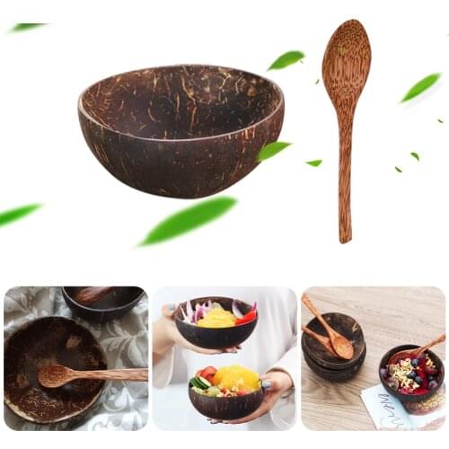 12-15cm Natural Coconut Bowl Protection Wooden Ware Vaisselle Wood Tableware Spoon Set Coco Cuencos Kitchen Environmental Bol