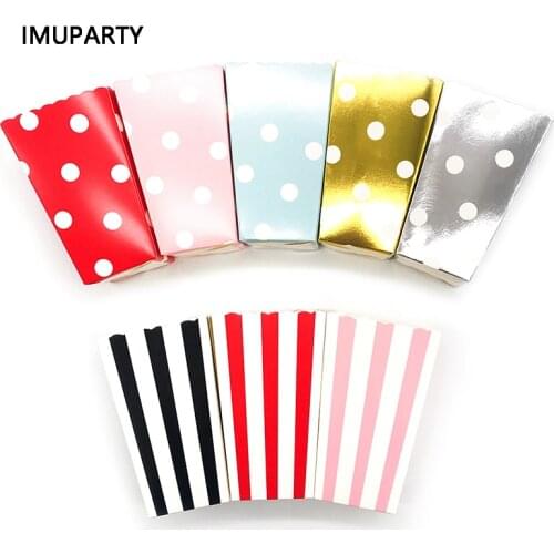 12pcs Dot Stripe Popcorn Box Wedding Decorations Kids Birthday Party Supplies Handmade Candy Packing Box Baby Shower Favor