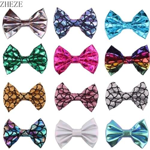 1PC Retail 4'' Mermaid HairBow With/Without Clips For Girls Kids' Metallic Hairclips Handmade Cosplay Mermaid Hair Accessories