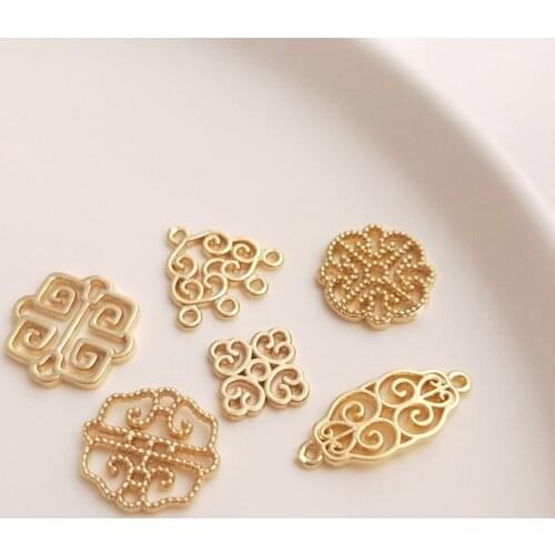 High Quality Copper 14K Gold Plated Hollow Lace Geometry Charms Connector 2pcs/lot For DIY Jewelry Necklace Making Accessories