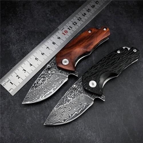 2021 New 60HRC Folding Pocket Knife Forged Damascus Steel Hunting Tactical Knives Rosewood/Black Handle With Gift Knife Box