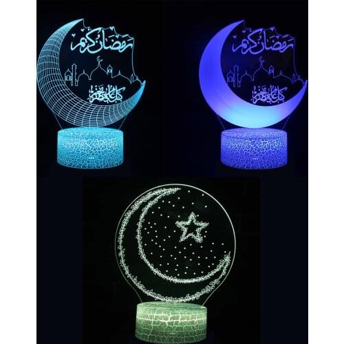 3D LED Lights Ramadan Decoration Moon Stars Remote Control Colorful Lamp Eid Mubarak Ramadan Decoration Light For Home