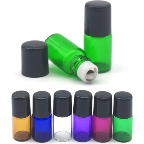 5pcs Empty Fashion Perfume Sample 2ml Colorful Roller On Bottle Essential Oil Glass Bottle With Black Plastic Cap