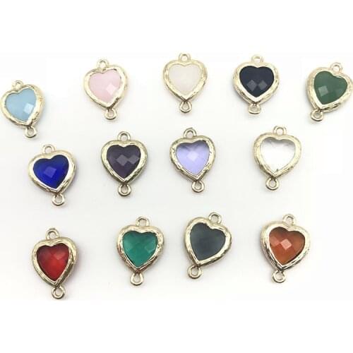 6 pcs/lot Wholesel Golden Glass Heart Connector Charms for Jewelry Making Jewelry Diy Accessories
