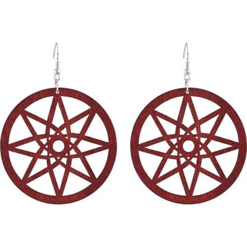 Hollow Out Round Wood Lotus Window Drop Earrings for Women Fashion Natural Wooden Yellow Plant Earrings Jewelry Wholesale