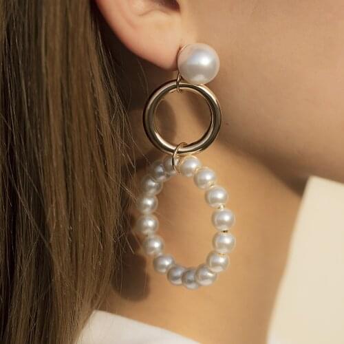 Baroque Big Freshwater Pearls Hoop Earrings for Women Bijoux Geometric Round Earrings Statement Jewelry Gifts