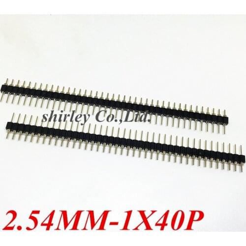 Free shiiping 5pcs/lot 1*40P male Single row 1*40PIN 2.54mm single round pin hole gold male pin header strip Connector 1X40