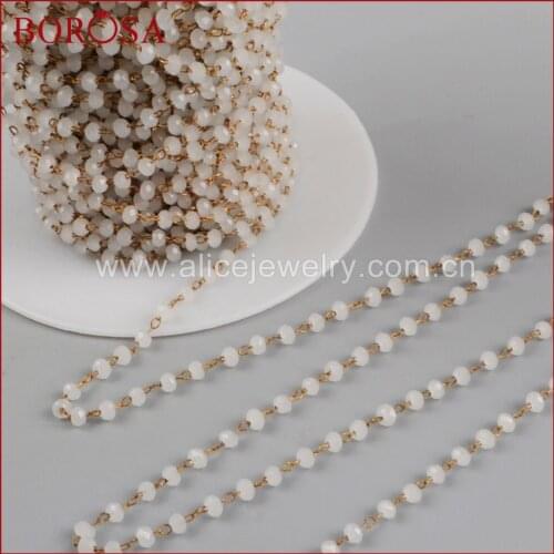 BOROSA 5Meters 3mm White Glass Beads Chains Beaded Chain,Stylish Fashion Rosary Chain DIY Necklace Druzy JT178