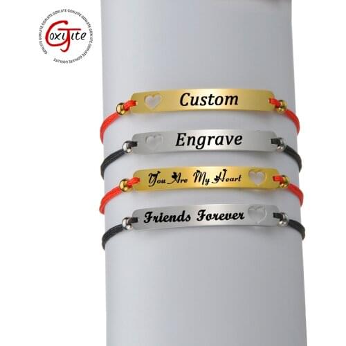 Goxijite Personalized Black And Red Rope Bracelet For Women Kids Left And Right Heart Engrave Name Date Bracelets Jewelry Gift