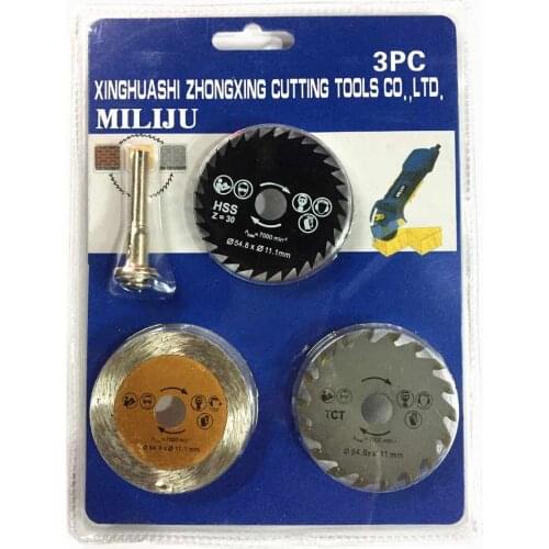 3pcs 54.8mm Circular Saw Blade Woodworking HSS Cutting Disc Cut-off Wheel Electric Mill Cutter Rotary Tool Kit W/ Connection rod