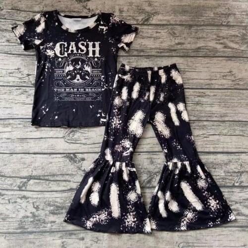 Kids Wear Cool Two Pieces Set American Singer Name Pattern Shirt Bell Bottom Pants Set