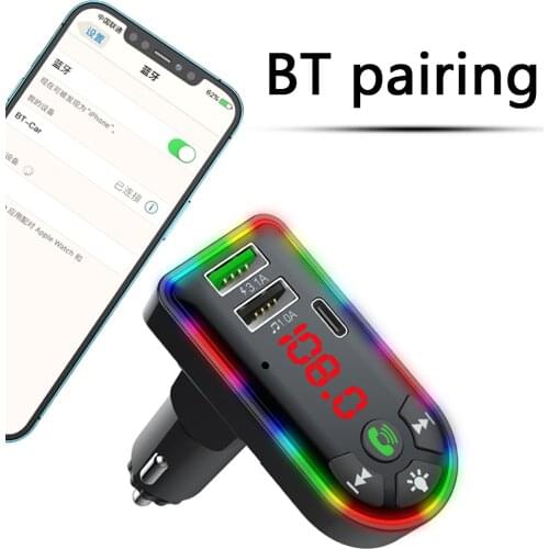 Bluetooth FM Transmitter F7 Colorful LED Backlight Wireless FM Radio Car Adapter Hands Free MP3 Player PD + 4.1A USB Charger