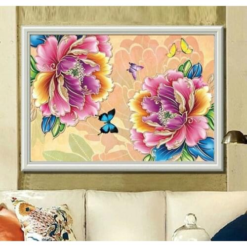 GLymg 5D DIY Diamond Painting Cross Stitch Diamond Embroidery Peony Flower Crystal Circle Drill Home Decor Painting Plants