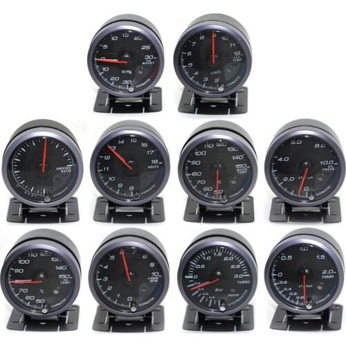 DepoTuning 60MM Black Face Boost turbo/Water/Oil temp/Oil press/Voltmeter/Air fuel Ratio/ Exhaust gas temp/tachometer gauge Dual