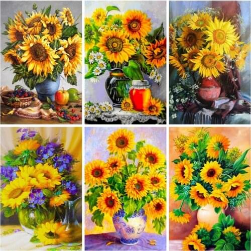 Huacan 5D Diamond Painting New Arrivals Sunflower Vase Needlework Diamond Mosaic Full Embroidery Flower Handmade Gift Home Decor