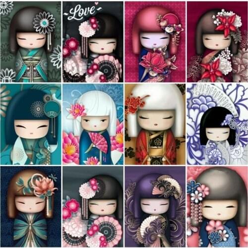 Huacan Japanese Doll Diamond Painting Full Square Rhinestones Pictures Diamond Embroidery Cartoon DIY Diamond Mosaic Sale
