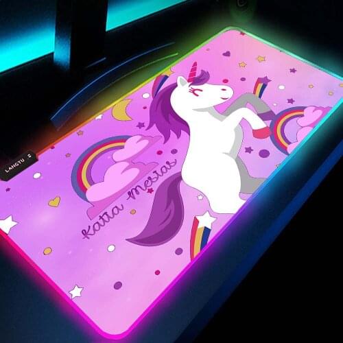 Unicorn Kawaii Gaming Mouse Pad Pink Purple Game Pad Rgb Led Backlit Mat Mousepad Cute Gamer Girl Anime Accessories Desk Pad