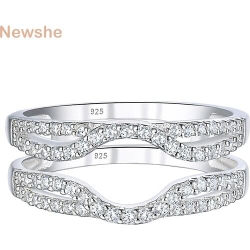 Newshe Solid 925 Sterling Silver Hollow Wedding Rings For Women Enhancer Round White AAAAA CZ Infinity Wrap Guard Ring BR0909B